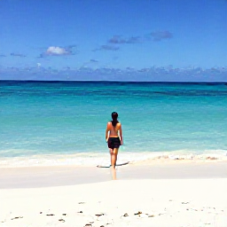 Caribbean Holidays, Bahamas Solo Holidays, Solo traveller relaxing on a bright white sandy beach beside clear turquoise water in The Bahamas in June