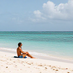 Caribbean Holidays, Bahamas Solo Holidays, Solo traveller relaxing on a quiet white-sand beach in Nassau, Bahamas, with turquoise sea and soft July sunshine