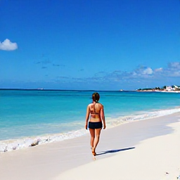 Caribbean Holidays, Bahamas Solo Holidays, Solo traveller relaxing on a quiet white-sand beach in Nassau, Bahamas, with turquoise water and bright August sunshine