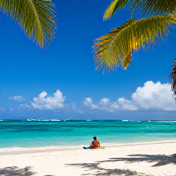Caribbean Holidays, Bahamas Solo Holidays, Solo traveller relaxing on a sunny beach in Nassau, The Bahamas, with turquoise water and palm trees
