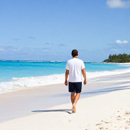 Caribbean Holidays, Bahamas Solo Holidays, Solo traveller walking along a quiet white-sand beach in Nassau, The Bahamas, beneath a bright February sky