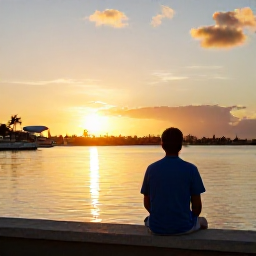 Caribbean Holidays, Bahamas Solo Holidays, Solo traveller watching a golden sunset beside the harbour in Nassau, The Bahamas