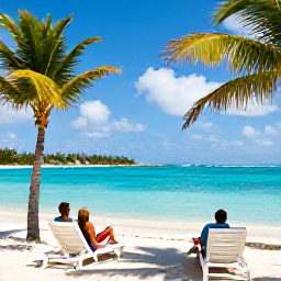 Caribbean Holidays, Bahamas Spa Breaks, A couple relaxing on loungers beside a clear turquoise lagoon in Nassau, Bahamas, with palm trees and a bright August sky