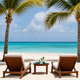 Caribbean Holidays, Bahamas Spa Breaks, A serene luxury spa overlooking a turquoise Bahamian sea, with palm trees, soft white sand and a relaxed January atmosphere