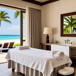 Caribbean Holidays, Bahamas Spa Breaks, An elegant Bahamas spa treatment room with natural light, tropical details, soft towels and a view towards the sea