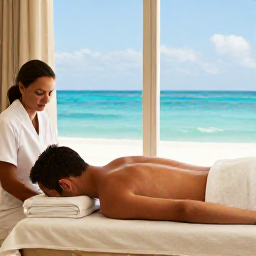 Caribbean Holidays, Bahamas Spa Breaks, Couple enjoying a calm spa treatment and ocean view on a Bahamian holiday