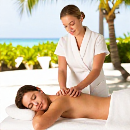 Caribbean Holidays, Bahamas Spa Breaks, Couple enjoying a relaxing massage treatment in a bright tropical Bahamas spa