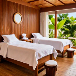 Caribbean Holidays, Bahamas Spa Breaks, Elegant Bahamas resort spa with treatment rooms, natural wood, soft towels and tropical greenery