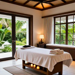 Caribbean Holidays, Bahamas Spa Breaks, Elegant Bahamas spa treatment room with natural light, candles, soft towels and views of tropical gardens
