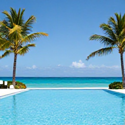 Caribbean Holidays, Bahamas Spa Breaks, Luxury beachfront spa resort in The Bahamas during May, with palm trees, turquoise sea and a calm swimming pool