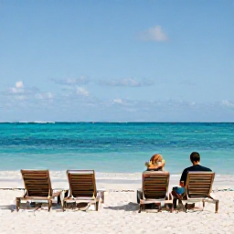 Caribbean Holidays, Bahamas Spa Breaks, Quiet white-sand beach in Nassau or Paradise Island, turquoise water, sun loungers and a couple enjoying a peaceful September day