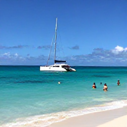 Caribbean Holidays, Bahamas Tours, Catamaran sailing across clear turquoise water near Paradise Island in The Bahamas, with snorkellers and white sand beaches