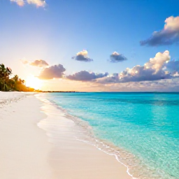 Caribbean Holidays, Bahamas Tours December, Sunrise over a clear turquoise sea beside a quiet white-sand beach in The Bahamas during December