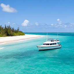 Caribbean Holidays, Bahamas Tours May, Small excursion boat travelling across crystal-clear turquoise water beside a quiet sandbar in The Bahamas