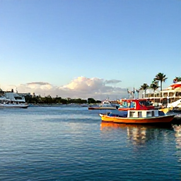 Caribbean Holidays, Bahamas Tours November, Bright Nassau harbour on a warm November morning, with colourful boats, palm trees and clear turquoise water