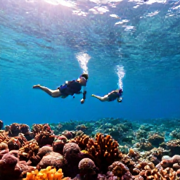 Caribbean Holidays, Bahamas Tours November, Travellers snorkelling above a colourful coral reef in clear Bahamian water with sunlight shining through