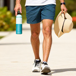 Caribbean Holidays, Bahamas Walking Holidays, A comfortable traveller preparing for a Bahamas walking holiday with water bottle, sun hat and light walking shoes