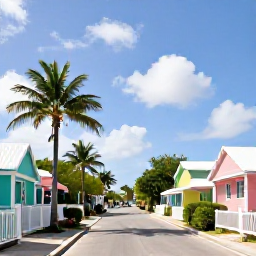 Caribbean Holidays, Bahamas Walking Holidays, A friendly local settlement in the Bahamas with colourful houses, palm trees and a quiet street suitable for walking