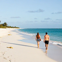 Caribbean Holidays, Bahamas Walking Holidays, A quiet sandy beach and turquoise sea in the Bahamas beneath soft September sunshine