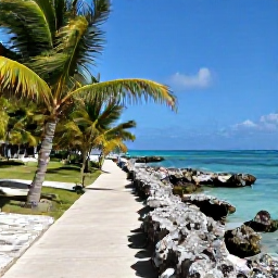 Caribbean Holidays, Bahamas Walking Holidays, A scenic coastal walking path with low palms, limestone rocks and bright blue sea on a Bahamian island