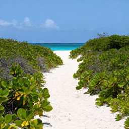 Caribbean Holidays, Bahamas Walking Holidays, A scenic walking trail through low tropical vegetation leading towards a quiet white-sand beach in The Bahamas
