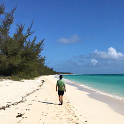 Caribbean Holidays, Bahamas Walking Holidays, A walker following a quiet sandy trail beside turquoise water on a sunny January morning in The Bahamas