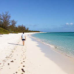 Caribbean Holidays, Bahamas Walking Holidays, A walker following a sandy coastal path beside clear turquoise water on a sunny February morning in The Bahamas