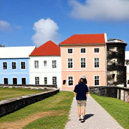 Caribbean Holidays, Bahamas Walking Holidays, Friendly local guide showing walkers a historic fort and pastel-coloured buildings in Nassau, The Bahamas