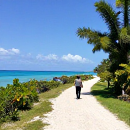 Caribbean Holidays, Bahamas Walking Holidays, Sunlit coastal walking trail beside turquoise sea on a Bahamian island in January