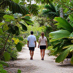 Caribbean Holidays, Bahamas Walking Holidays, Walkers exploring a shaded tropical nature trail in The Bahamas with native plants and birds
