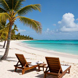Caribbean Holidays, Bahamas Wellness, A tranquil Bahamian beach in July with turquoise water, soft white sand, palm trees and a peaceful spa atmosphere
