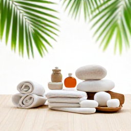 Caribbean Holidays, Bahamas Wellness, Relaxing Bahamian spa treatment in a bright tropical setting with natural textures and palm leaves