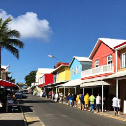 Caribbean Holidays, Barbados Adults Only, Bridgetown Barbados street scene with colourful buildings, local market, palm trees and visitors exploring in sunny December weather