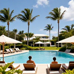 Caribbean Holidays, Barbados Adults Only, Elegant adults-only resort pool in Barbados with palm trees, couples relaxing, tropical gardens and bright December sunshine