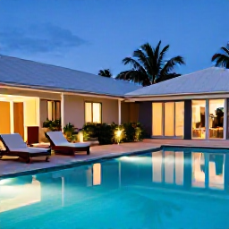 Caribbean Holidays, Barbados Adults Only, Quiet adults-only Barbados resort pool at dusk, with comfortable loungers, tropical planting and a calm Caribbean atmosphere