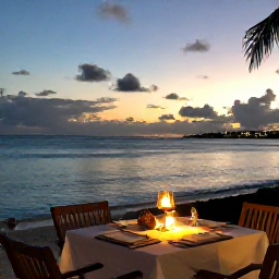 Caribbean Holidays, Barbados Adults Only, Romantic Barbados sunset viewed from an adults-only beachfront restaurant, candles, elegant table setting and calm sea