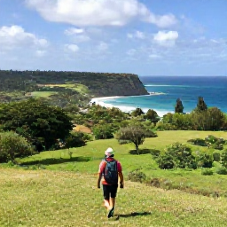 Caribbean Holidays, Barbados Adventure, A hiker walking through lush Barbados countryside near a dramatic coastal viewpoint on a bright March day