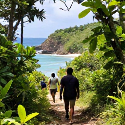 Caribbean Holidays, Barbados Adventure, Hikers walking through green tropical woodland and across rugged coastline in Barbados