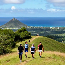 Caribbean Holidays, Barbados Adventure Holidays, A guided group hiking through green hills and a tropical forest in Barbados, with dramatic coastal scenery beyond