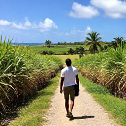 Caribbean Holidays, Barbados Adventure Holidays, A scenic walking trail through green Barbados countryside with sugar cane fields, palm trees and distant coastline