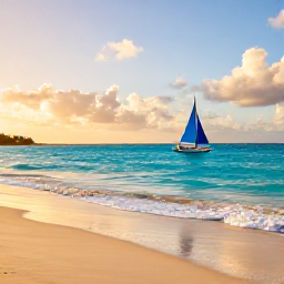 Caribbean Holidays, Barbados Adventure Holidays, A warm October morning on a Barbados beach with turquoise water, golden sand and a small sailing boat offshore