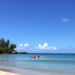 Caribbean Holidays, Barbados Adventure Holidays, Kayakers paddling along the calm west coast of Barbados beneath a bright blue sky