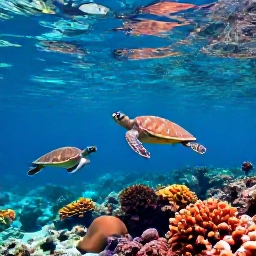 Caribbean Holidays, Barbados Adventure Holidays, Visitors snorkelling above a colourful coral reef in clear Barbados water with sea turtles nearby