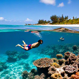 Caribbean Holidays, Barbados Adventure, Visitors snorkelling above a colourful coral reef in clear Caribbean water off the coast of Barbados