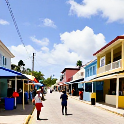 Caribbean Holidays, Barbados All Inclusive, A friendly Barbados street scene with colourful buildings, a local market and visitors exploring