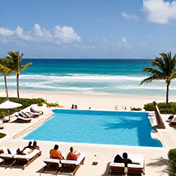 Caribbean Holidays, Barbados All Inclusive, A stylish Barbados all inclusive resort pool beside a sandy beach, with sun loungers and guests relaxing