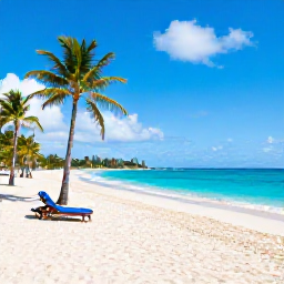 Caribbean Holidays, Barbados All Inclusive, A wide sandy Caribbean beach in Barbados with turquoise water, sun loungers and swaying palm trees