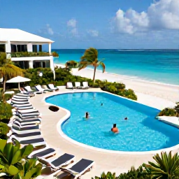 Caribbean Holidays, Barbados All Inclusive, Elegant beachfront all-inclusive resort in Barbados with swimming pool, sun loungers, tropical gardens and guests enjoying a June holiday