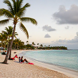Caribbean Holidays, Barbados August Holidays, Golden Barbados beach in August with calm turquoise water, palm trees and visitors enjoying a relaxed afternoon