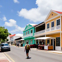 Caribbean Holidays, Barbados Backpacking, A backpacker walking through Bridgetown, Barbados, passing colourful buildings, street stalls and historic landmarks